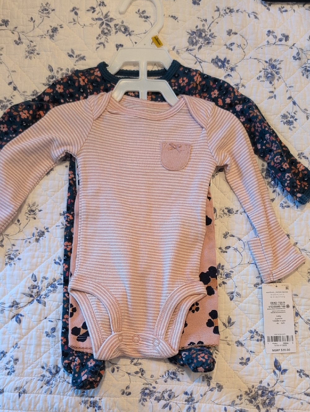 Carter's 3 Piece Pink Striped Long-Sleeve One-Piece Bodysuit With Leggings And